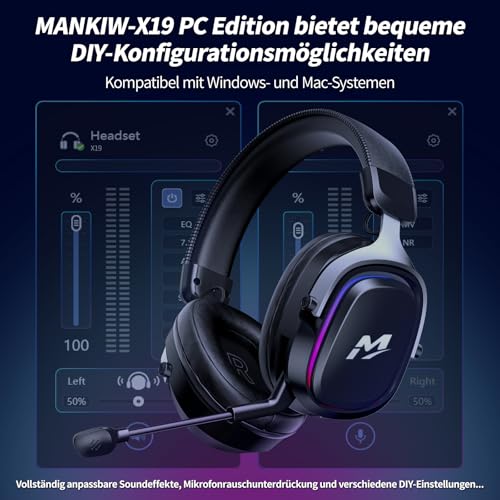MANKIW Wireless Gaming Headset für PS5, PS4, PC & Switch, 2.4G + 6.0 Bluetooth Headset mit 7.1 Virtual Surround Sound, Noise Cancelling Mikrofon & RGB Licht, 60+ Stunden Akku, PC Benutzerdefinierte So Bild 3