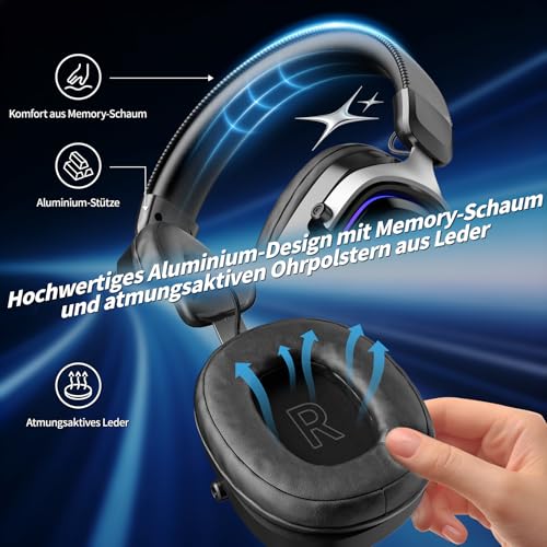 MANKIW Wireless Gaming Headset für PS5, PS4, PC & Switch, 2.4G + 6.0 Bluetooth Headset mit 7.1 Virtual Surround Sound, Noise Cancelling Mikrofon & RGB Licht, 60+ Stunden Akku, PC Benutzerdefinierte So Bild 6