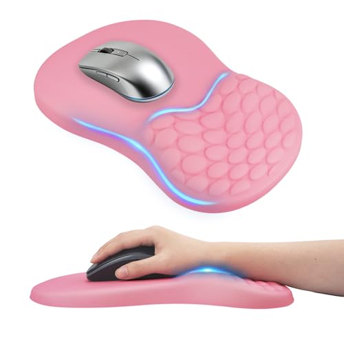 Ergonomisches Mauspad, 2-in-1Mousepad mit Handgelenkauflage und Massage-Noppen, Memory Schaum Gaming Mauspad mit Rutschfester PU-Basis, Schmerzen Lindern, für Alle Maus PC Offfice Pro Gamer, Rosa Bild 1