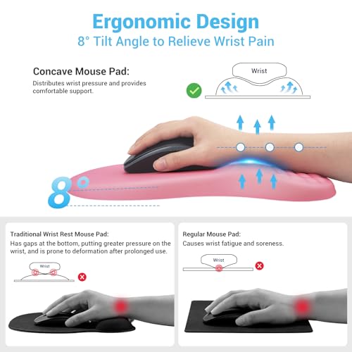 Ergonomisches Mauspad, 2-in-1Mousepad mit Handgelenkauflage und Massage-Noppen, Memory Schaum Gaming Mauspad mit Rutschfester PU-Basis, Schmerzen Lindern, für Alle Maus PC Offfice Pro Gamer, Rosa Bild 2