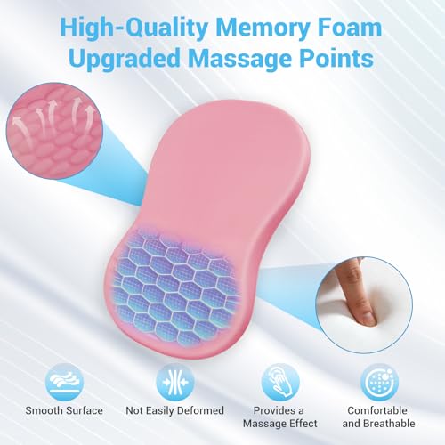 Ergonomisches Mauspad, 2-in-1Mousepad mit Handgelenkauflage und Massage-Noppen, Memory Schaum Gaming Mauspad mit Rutschfester PU-Basis, Schmerzen Lindern, für Alle Maus PC Offfice Pro Gamer, Rosa Bild 3