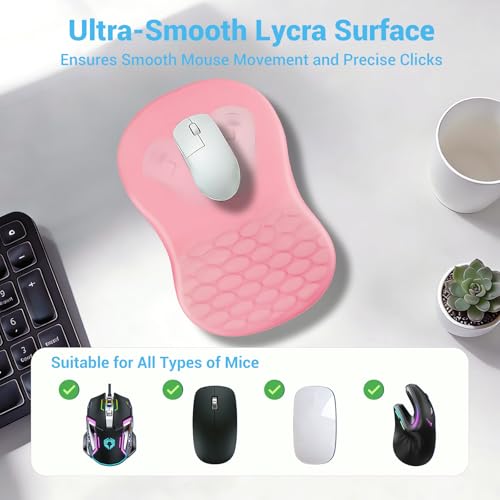 Ergonomisches Mauspad, 2-in-1Mousepad mit Handgelenkauflage und Massage-Noppen, Memory Schaum Gaming Mauspad mit Rutschfester PU-Basis, Schmerzen Lindern, für Alle Maus PC Offfice Pro Gamer, Rosa Bild 5