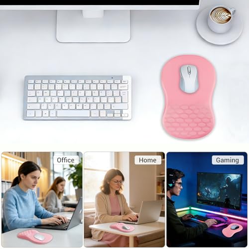 Ergonomisches Mauspad, 2-in-1Mousepad mit Handgelenkauflage und Massage-Noppen, Memory Schaum Gaming Mauspad mit Rutschfester PU-Basis, Schmerzen Lindern, für Alle Maus PC Offfice Pro Gamer, Rosa Bild 7