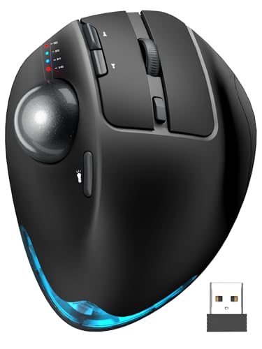 SABLUTE MAM1 Pro Ergonomische Trackball Maus Kabellos Bluetooth & USB – Wiederaufladbare Maus mit Daumensteuerung, 5 DPI Stufen, RGB Beleuchtung, Verbindung mit 3 Geräten für PC, Laptop, Mac, Windows Bild 1