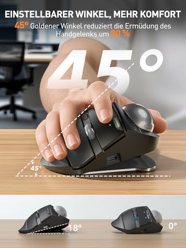 SABLUTE MAM1 Pro Ergonomische Trackball Maus Kabellos Bluetooth & USB – Wiederaufladbare Maus mit Daumensteuerung, 5 DPI Stufen, RGB Beleuchtung, Verbindung mit 3 Geräten für PC, Laptop, Mac, Windows Bild 2