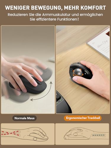 SABLUTE MAM1 Pro Ergonomische Trackball Maus Kabellos Bluetooth & USB – Wiederaufladbare Maus mit Daumensteuerung, 5 DPI Stufen, RGB Beleuchtung, Verbindung mit 3 Geräten für PC, Laptop, Mac, Windows Bild 3