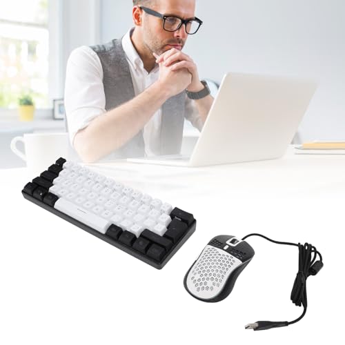 Asixxsix Mechanische Gaming-Tastatur, 61 Tasten, RGB-LED-Hintergrundbeleuchtung, Anti-Ghosting, ergonomisch, kabelgebunden, und Maus für PC, Mac, Gamer und (Weißer schwarzer Rahmen in der Mitte) Bild 2