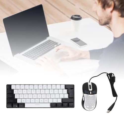 Asixxsix Mechanische Gaming-Tastatur, 61 Tasten, RGB-LED-Hintergrundbeleuchtung, Anti-Ghosting, ergonomisch, kabelgebunden, und Maus für PC, Mac, Gamer und (Weißer schwarzer Rahmen in der Mitte) Bild 3