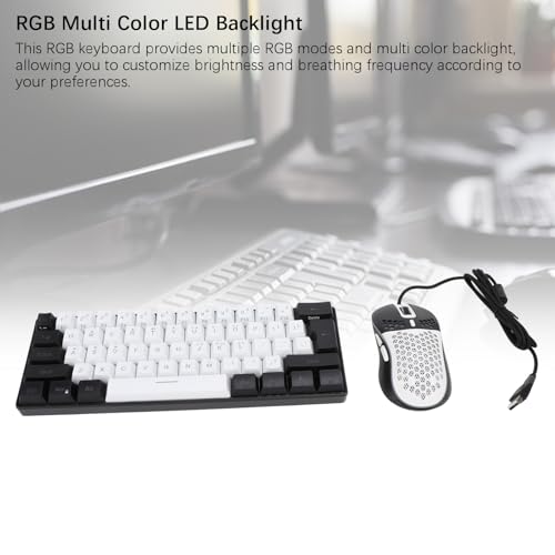 Asixxsix Mechanische Gaming-Tastatur, 61 Tasten, RGB-LED-Hintergrundbeleuchtung, Anti-Ghosting, ergonomisch, kabelgebunden, und Maus für PC, Mac, Gamer und (Weißer schwarzer Rahmen in der Mitte) Bild 6