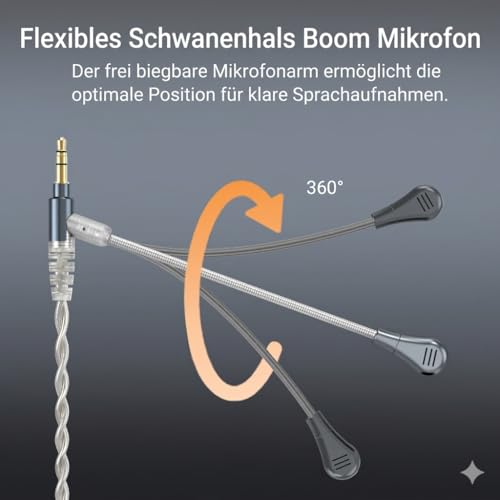 Cubilux 3,5 mm Kopfhörerkabel mit Boom Mikrofon, Mute Schalter und Lautstärkeregler, versilbertes AUX Ersatzkabel für Voice Chat und Anrufe, kompatibel mit WH1000 XM6 XM5 XM4, Studio Pro, Solo, 1,2 m Bild 4