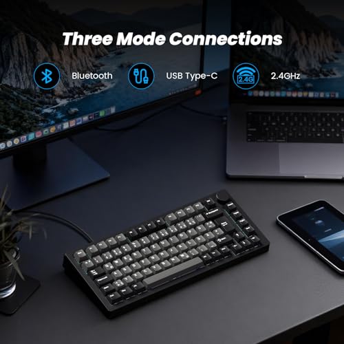 MONSGEEK M1 V5 TMR Gaming Tastatur, QWERTZ-Layout, 8.000 Hz Abtastrate, RT0.01mm 2,4 GHz kabellos/Bluetooth 5.0/USB-C kabelgebunden, Aluminiumtastatur (Schwarz & Silber, AstroAim Magnetschalter) Bild 5