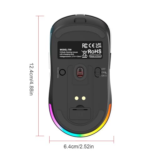 Garsent Gaming-Maus mit Ladestation, 3 Modi, 2,4 GHz, USB C, Kabelgebunden, BT, Kabellose Maus, 12000 DPI, 7 Programmierbare Tasten, Leicht, mit RGB-Licht (Black) Bild 7