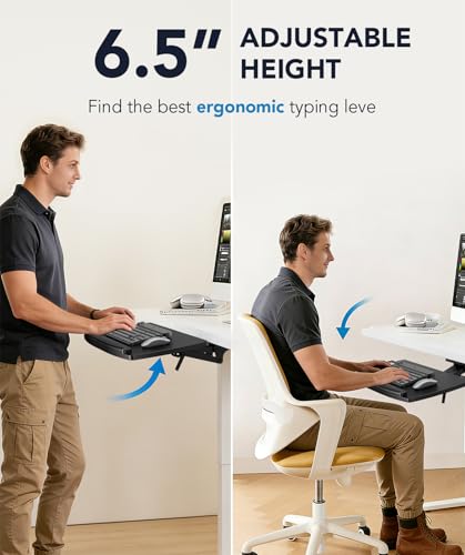 Keyboard-Ablage unter Tisch mit Schublade, höhenverstellbar, ausziehbar, 360° schwenk- und neigbar, ergonomische Unter-Tisch-Montage für Tastatur & Maus, geeignet für Gaming & Home Office, 28'' x 11'' Bild 2