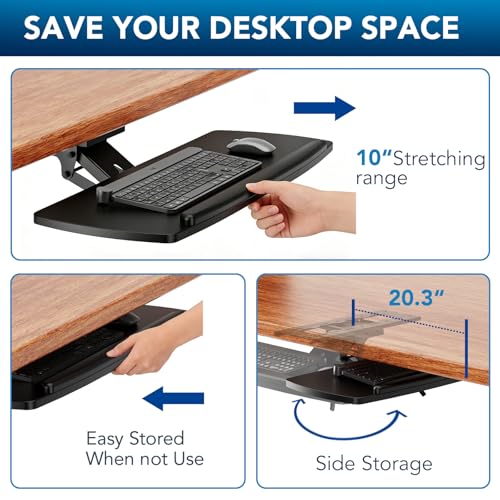 Keyboard-Ablage unter Tisch mit Schublade, höhenverstellbar, ausziehbar, 360° schwenk- und neigbar, ergonomische Unter-Tisch-Montage für Tastatur & Maus, geeignet für Gaming & Home Office, 28'' x 11'' Bild 5