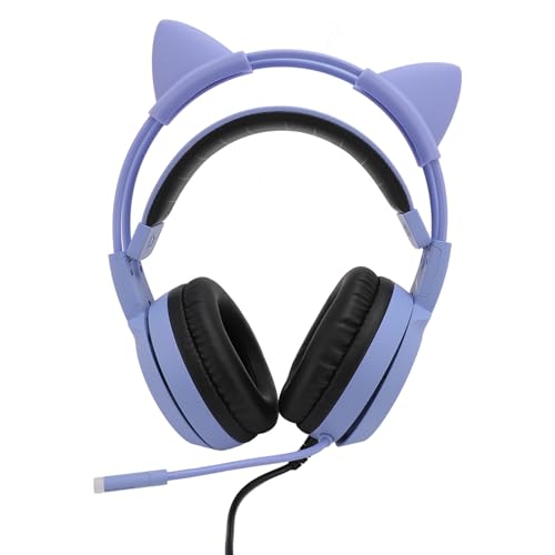 Gedourain Katzenohren-Gaming-Headset, Niedlicher Stereo-Kopfhörer mit Rauschunterdrückung, Over-Ear-Kopfhörer mit Mikrofon für Mädchen, PC, Telefon, 3,5-mm-Stecker für Damen und (Lila) Bild 6