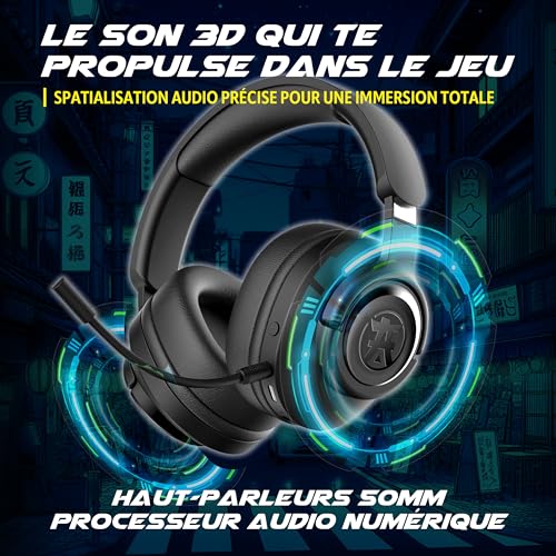Akuma SEINEN H06 WL Kabellose Gamer Kopfhörer – 3D Surround Sound, Bluetooth 5.3 + 2,4 GHz + 3,5 mm Klinke | Abnehmbares ENC-Mikrofon | Akkulaufzeit 30 Stunden | Komfort Memory-Schaum – Gaming-Headset Bild 3