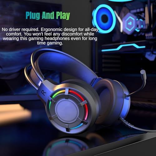 RGB Gaming Headset mit Mikrofon USB PC Gaming Kopfhörer mit 2m Kabel Plug & Play, USB Over-Ear Headset für PC Laptop Desktop Bild 4