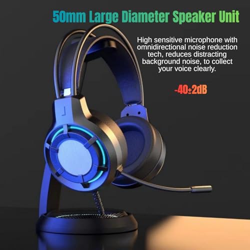 RGB Gaming Headset mit Mikrofon USB PC Gaming Kopfhörer mit 2m Kabel Plug & Play, USB Over-Ear Headset für PC Laptop Desktop Bild 5