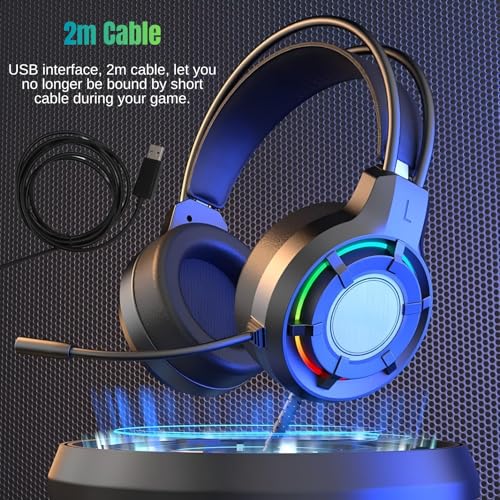 RGB Gaming Headset mit Mikrofon USB PC Gaming Kopfhörer mit 2m Kabel Plug & Play, USB Over-Ear Headset für PC Laptop Desktop Bild 6