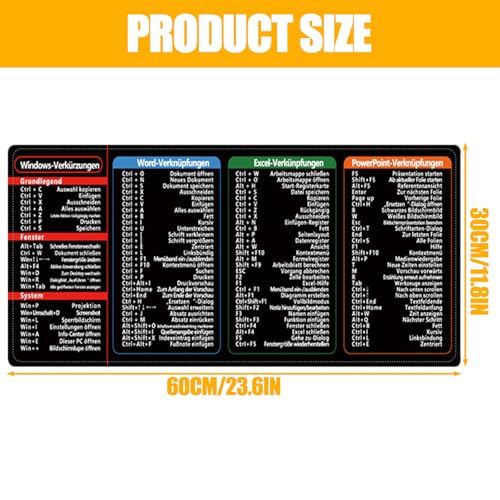 Mauspad XXL, Excel Schreibtischunterlage Deutsch, Gaming Mousepad 600 x 300 MM für Word PPT Windows, Verbessert Geschwindigkeit Mauspad groß Anti Rutsch Schreibtischunterlage für Zuhause Büro Bild 2