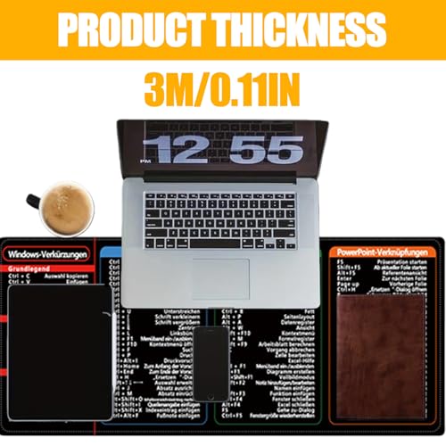 Mauspad XXL, Excel Schreibtischunterlage Deutsch, Gaming Mousepad 600 x 300 MM für Word PPT Windows, Verbessert Geschwindigkeit Mauspad groß Anti Rutsch Schreibtischunterlage für Zuhause Büro Bild 3