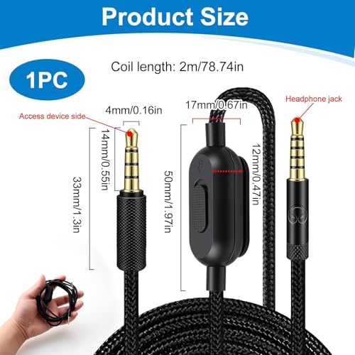 Headset Kabel Ersatz kompatibel mit klinkenkabel Logitech G Pro X G Pro G433 G233, 3,5 mm Kopfhörer Audiokabel Gaming Headset mit Lautstärke Mikrofonsteuerung, geflochtenes Kabel 2 m Bild 2