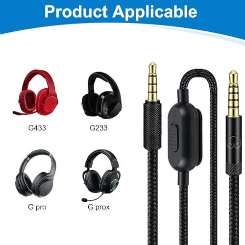 Headset Kabel Ersatz kompatibel mit klinkenkabel Logitech G Pro X G Pro G433 G233, 3,5 mm Kopfhörer Audiokabel Gaming Headset mit Lautstärke Mikrofonsteuerung, geflochtenes Kabel 2 m Bild 4