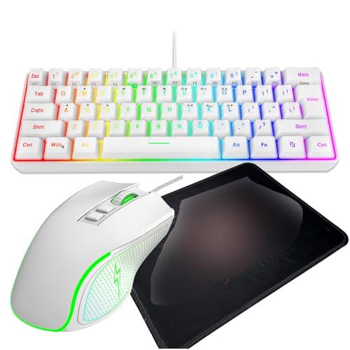 Kabelgebundenes Gaming-Tastatur- und Maus-Set, RGB-Hintergrundbeleuchtung, 61 Tasten, Mechanische Tastatur mit Mauspad, PC-Gaming-Zubehör (Weißes Set) Bild 1