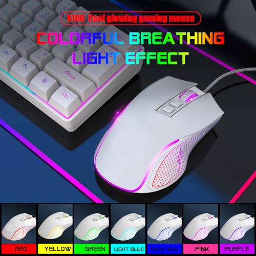 Kabelgebundenes Gaming-Tastatur- und Maus-Set, RGB-Hintergrundbeleuchtung, 61 Tasten, Mechanische Tastatur mit Mauspad, PC-Gaming-Zubehör (Weißes Set) Bild 6