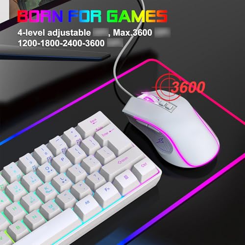 Kabelgebundenes Gaming-Tastatur- und Maus-Set, RGB-Hintergrundbeleuchtung, 61 Tasten, Mechanische Tastatur mit Mauspad, PC-Gaming-Zubehör (Weißes Set) Bild 7
