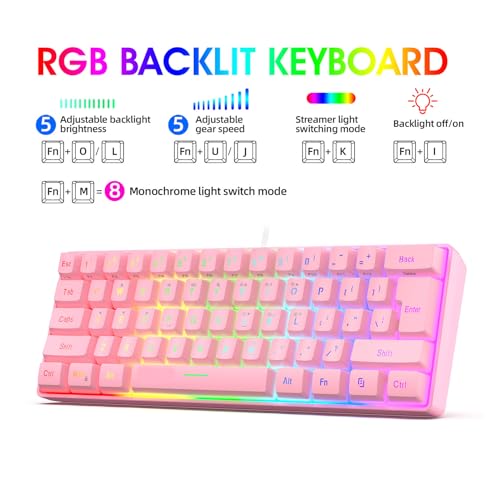 Kabelgebundenes Gaming-Tastatur- und Maus-Set, RGB-Hintergrundbeleuchtung, 61 Tasten, Mechanische Tastatur mit Mauspad, PC-Gaming-Zubehör (Rosa Set) Bild 2