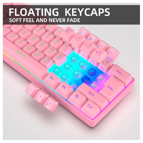 Kabelgebundenes Gaming-Tastatur- und Maus-Set, RGB-Hintergrundbeleuchtung, 61 Tasten, Mechanische Tastatur mit Mauspad, PC-Gaming-Zubehör (Rosa Set) Bild 4