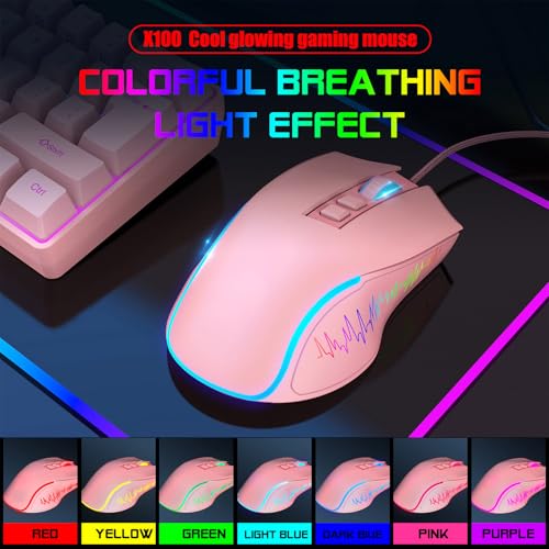 Kabelgebundenes Gaming-Tastatur- und Maus-Set, RGB-Hintergrundbeleuchtung, 61 Tasten, Mechanische Tastatur mit Mauspad, PC-Gaming-Zubehör (Rosa Set) Bild 5