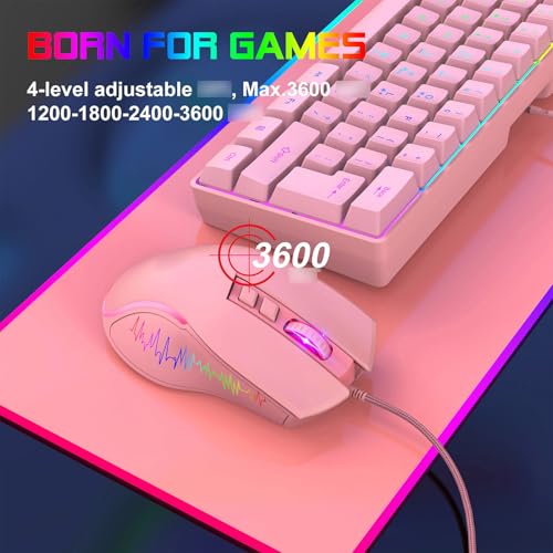 Kabelgebundenes Gaming-Tastatur- und Maus-Set, RGB-Hintergrundbeleuchtung, 61 Tasten, Mechanische Tastatur mit Mauspad, PC-Gaming-Zubehör (Rosa Set) Bild 6