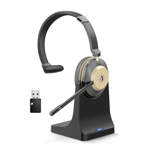 V5.3 Bluetooth-Headset mit Mikrofon für PC, Kabelloses Headset mit Mikrofon Rauschunterdrückung & USB-Dongle, 45 Std. Akku, Ladestation, Stummschaltung für Computer/Büro/Meeting/Call Center/Office Bild 1