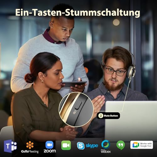 V5.3 Bluetooth-Headset mit Mikrofon für PC, Kabelloses Headset mit Mikrofon Rauschunterdrückung & USB-Dongle, 45 Std. Akku, Ladestation, Stummschaltung für Computer/Büro/Meeting/Call Center/Office Bild 4