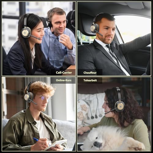 V5.3 Bluetooth-Headset mit Mikrofon für PC, Kabelloses Headset mit Mikrofon Rauschunterdrückung & USB-Dongle, 45 Std. Akku, Ladestation, Stummschaltung für Computer/Büro/Meeting/Call Center/Office Bild 6