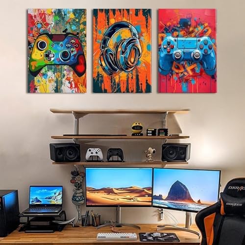 Xiyocadt 3 Stück Gaming Poster, Gaming Wanddekoration, Teile Bunte Graffiti Wandbilder – Controller & Headset Motiv für Jungen Schlafzimmer & Esports Gamer Raum, Ungerahmt (50 x 70 cm) Bild 4