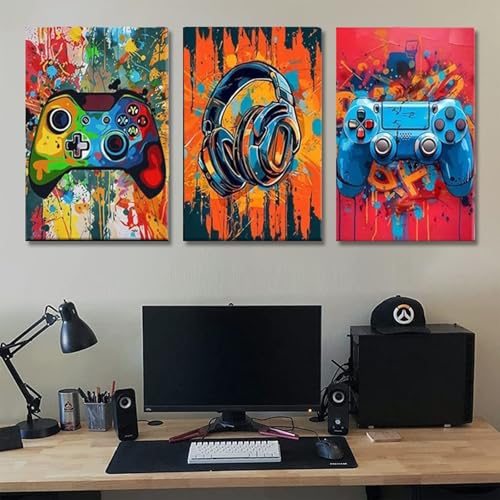 Xiyocadt 3 Stück Gaming Poster, Gaming Wanddekoration, Teile Bunte Graffiti Wandbilder – Controller & Headset Motiv für Jungen Schlafzimmer & Esports Gamer Raum, Ungerahmt (50 x 70 cm) Bild 5