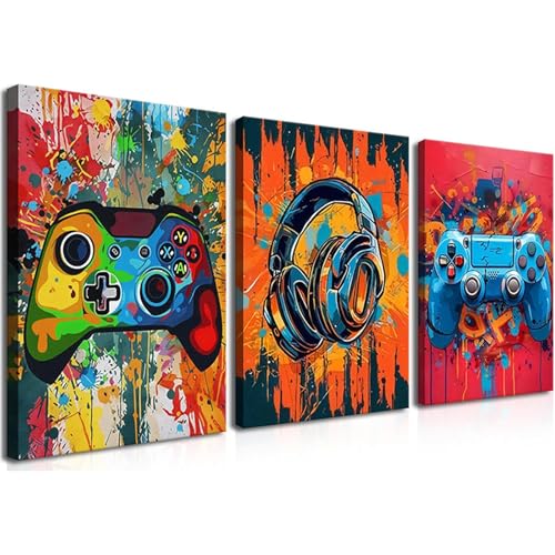 Xiyocadt 3 Stück Gaming Poster, Gaming Wanddekoration, Teile Bunte Graffiti Wandbilder – Controller & Headset Motiv für Jungen Schlafzimmer & Esports Gamer Raum, Ungerahmt (50 x 70 cm) Bild 7