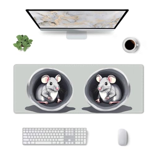 Maus im Loch, extra großes Desktop-Mauspad, 80 x 30 cm, Gaming-Mauspad mit rutschfestem Gummi auf der Unterseite Bild 2