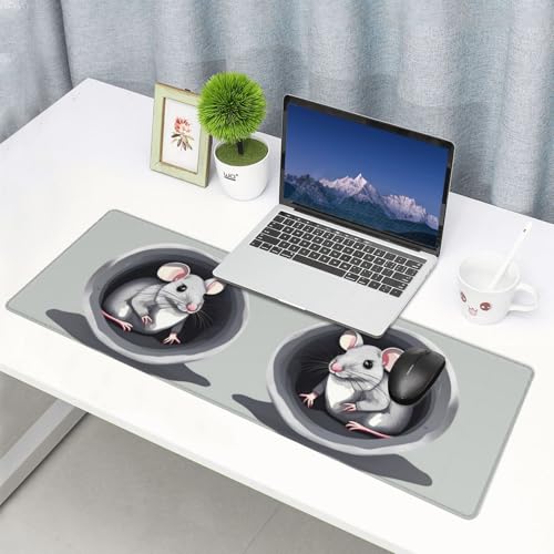 Maus im Loch, extra großes Desktop-Mauspad, 80 x 30 cm, Gaming-Mauspad mit rutschfestem Gummi auf der Unterseite Bild 6
