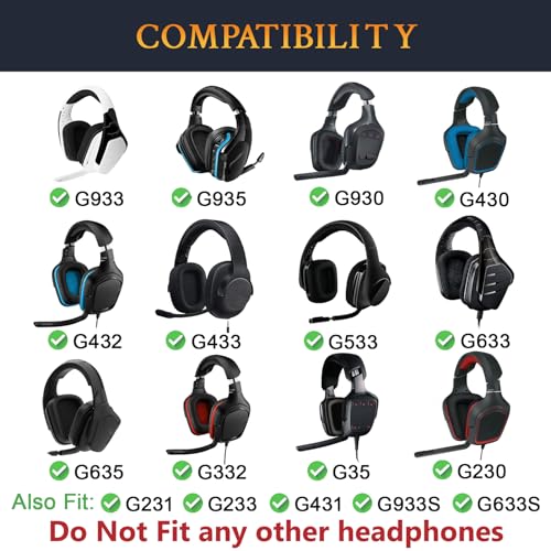 SOULWIT Ohrpolster aus Proteinleder, Ersatz für Logitech G35 G930 G933 G933S G935 G633 G633S G635 G533 G430 G431 G432 G433 Gaming Headset, Ohrpolster für G332 G230 G231 G233 Kopfhörer Bild 2