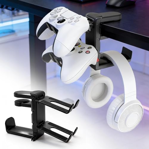 3-in-1-Gaming-Headset-Ständer mit Controller-Halterungen, zum Anklemmen unter dem Schreibtisch, drehbarer Kopfhörer-Aufhänger, verstellbarer PC-Schreibtisch-Kopfhörer-Halter mit Kabel-Organizer Bild 2