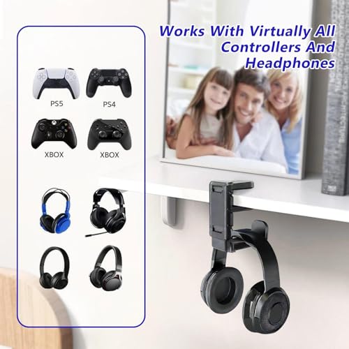 3-in-1-Gaming-Headset-Ständer mit Controller-Halterungen, zum Anklemmen unter dem Schreibtisch, drehbarer Kopfhörer-Aufhänger, verstellbarer PC-Schreibtisch-Kopfhörer-Halter mit Kabel-Organizer Bild 3