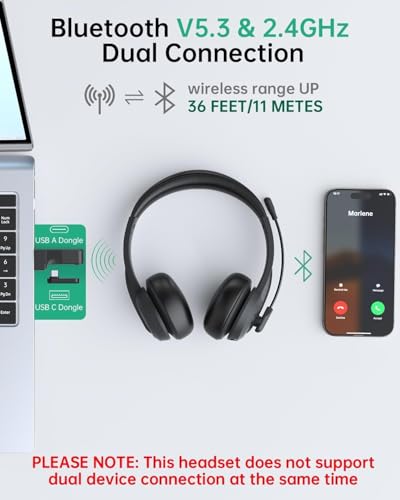 syndesmos Headset mit Mikrofon Bluetooth, Verstellbares Kopfband Headset PC, Unterstützt 2,4 G/Bluetooth V5.3/Kabelgebundene Verbindung, für Telefon, Tablette, CallCenter, Büro, Treffen, Geschäft Bild 2