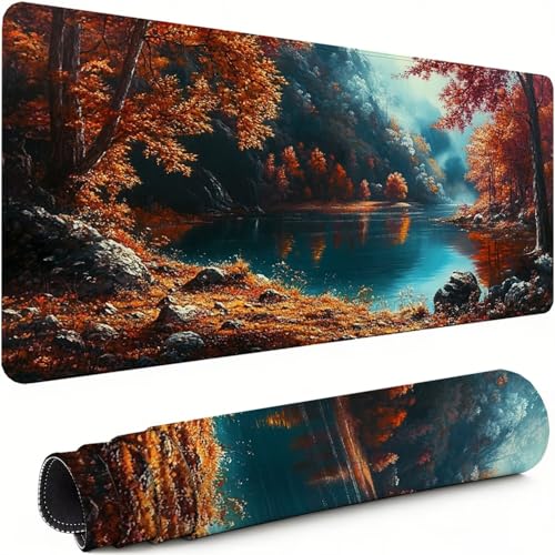 Gaming Mauspad XXL 1600x800x3mm Herbst Mousepad, Große Speed rutschfeste Schreibtischunterlage Wald Verbessert Präzision und Geschwindigkeit mit Stoßdämpfung für Tastatur und Maus Homeoffice xg-197 Bild 1