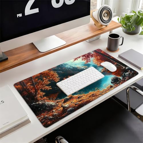 Gaming Mauspad XXL 1600x800x3mm Herbst Mousepad, Große Speed rutschfeste Schreibtischunterlage Wald Verbessert Präzision und Geschwindigkeit mit Stoßdämpfung für Tastatur und Maus Homeoffice xg-197 Bild 2