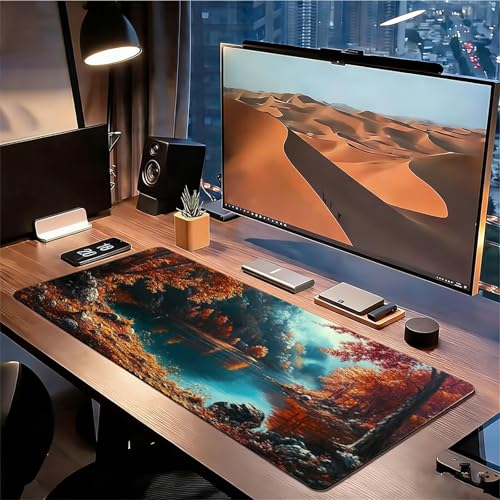 Gaming Mauspad XXL 1600x800x3mm Herbst Mousepad, Große Speed rutschfeste Schreibtischunterlage Wald Verbessert Präzision und Geschwindigkeit mit Stoßdämpfung für Tastatur und Maus Homeoffice xg-197 Bild 3