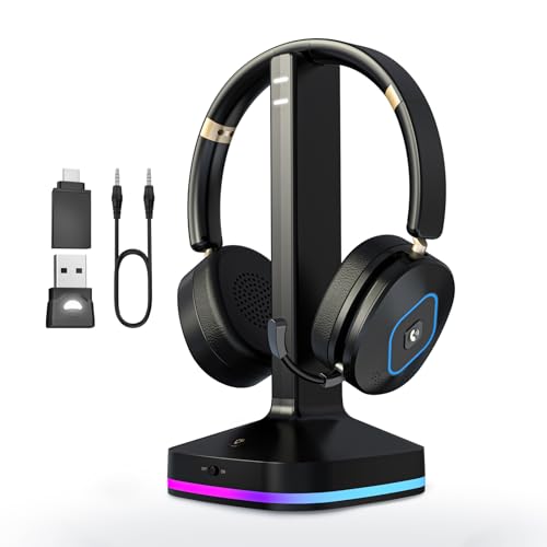 Earbay Kabelloses Headset mit Mikrofon für die Arbeit, V6.0 Bluetooth-Headset mit Geräuschunterdrückung und Stummschaltung, kabellose Kopfhörer mit RGB-Ladestation, Zuhause/Büro/PC/Callcenter/Laptop Bild 1